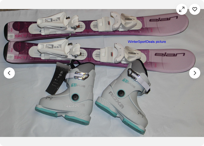 ELAN 70cm SKY kids girls skis EL 4.5  adjustable Bindings + 14.5 Roxa Jade1 boot