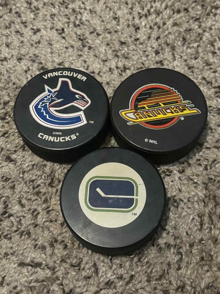 Lot of 3 Vintage Vancouver Canucks NHL Official Hockey Game Pucks