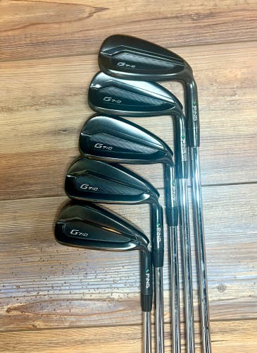 ping g710 iron set green dot 5-W (MISSING 9 IRON!)  Stiff Flex Steel Shafts.