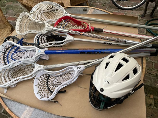 8 Lacrosse sticks including goalie & Cascade CS youth helmet- STX, Brine, Warrior $140 OBO