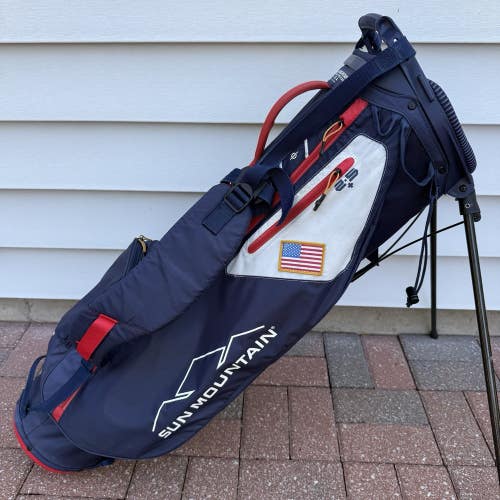 Sun Mountain 2.5+ Dual Strap Golf Stand Carry Bag 4-Way Blue White Red USA