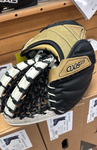 CCM Axis 2.5 (Used) White and gold Junior Regular hockey goal catch glove catcher goalie JR