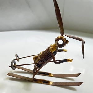 Rock Creek Metal Craft handmade Brass tone skiing bunny rabbit 5"×5" rare find