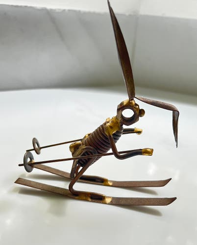 Rock Creek Metal Craft handmade Brass tone skiing bunny rabbit 5"×5" rare find