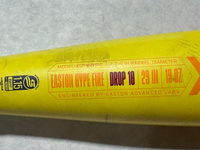 2024 Easton Hype Fire Composite USSSA Certified Bat (-10) 19 oz 29" (Used)
