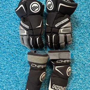 Maverik Charger Lacrosse Gloves 10" AND Elbow Pads (Small) (Used)