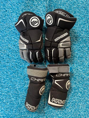 Maverik Charger Lacrosse Gloves 10" AND Elbow Pads (Small) (Used)