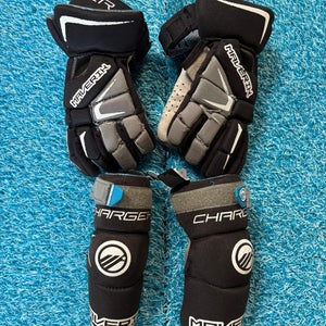 Maverik Charger Lacrosse Gloves 12" AND Elbow Pads (Medium) (Used)