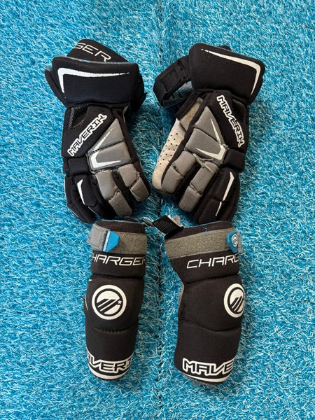 Maverik Charger Lacrosse Gloves 12" AND Elbow Pads (Medium) (Used)