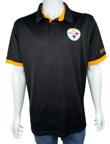 Pittsburgh Steelers NFL Team Apparel Black & Gold Polo Shirt Mens Size X-Large