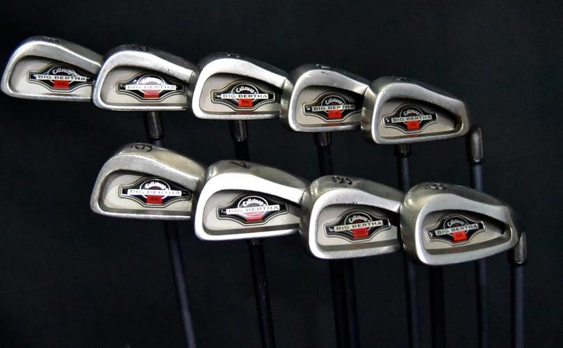 CALLAWAY BIG BERTHA IRONS SET 1-9 IRONS STIFF FLEX, RH, SHAFT 38" (5I)