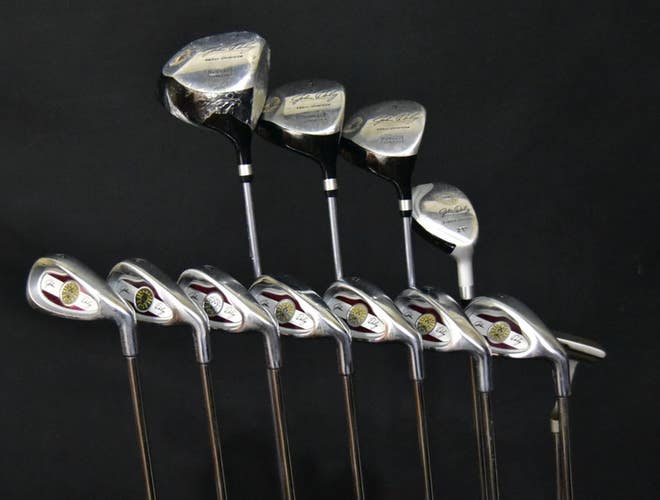 JOHN DALY GOLF SET 4-9,PW IRONS, DRIVER, 3&5 WOODS, 3 HYBRID, PUTTER, NEW GRIPS