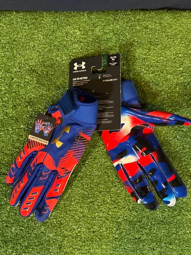 Blue/Red Adult XL Under Armour F9 Nitro Limited Edition USA/Camo Football Gloves (New)