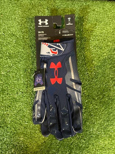 Blue Adult Medium Under Armour F8 Limited Edition USA Freedom Football Gloves (New)