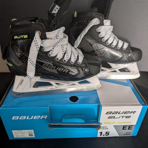 Bauer Elite Hockey Goalie Skates & Aetrex Insoles 1.5 EE, Junior Extra Width(Used)