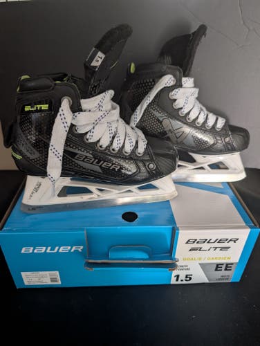 Bauer Elite Hockey Goalie Skates & Aetrex Insoles 1.5 EE, Junior Extra Width(Used)