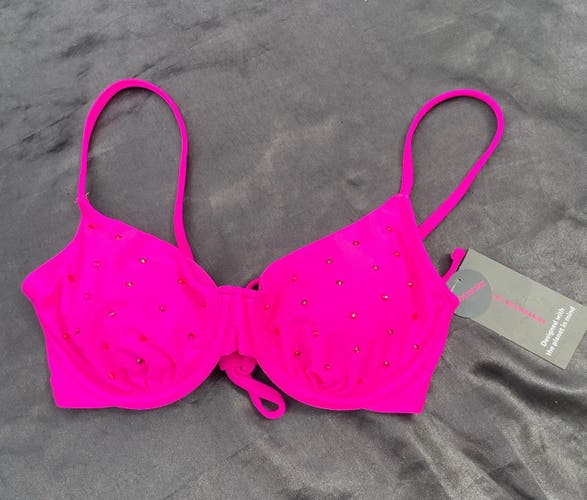 NWT No Boundaries Size Medium Crystals Hot Pink Magenta Fuschia Bikini Top $14.98