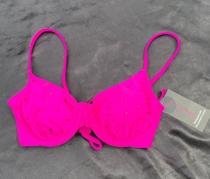 NWT No Boundaries Size Medium Crystals Hot Pink Magenta Fuschia Bikini Top $14.98