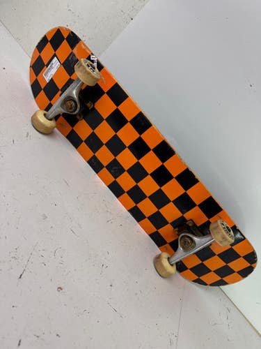Used Yocaher CHECKERED Complete Skateboard Orange 7 1/2" 11793-S000253452