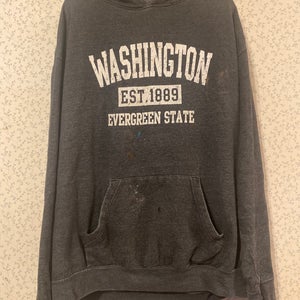 Distressed XL Washington Evergreen State Est 1889 Grey Gray Pullover Hoodie