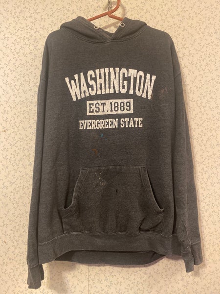 Distressed XL Washington Evergreen State Est 1889 Grey Gray Pullover Hoodie