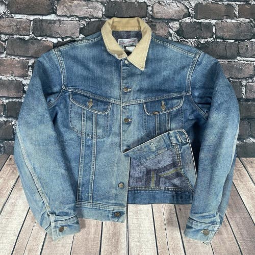 Vintage Lee Storm Rider Jacket Mens Medium Denim Blanket Lined Corduroy Collar