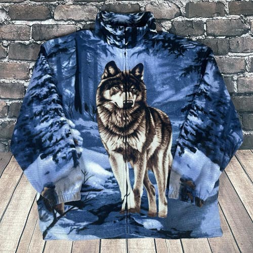 Trail Crest Fleece Jacket Mens XL Full Zip Winter Woods Wolf All Over Print AOP
