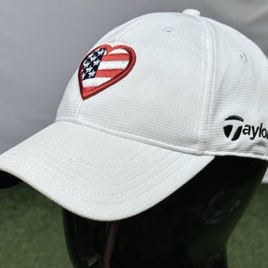 TaylorMade R11S Adjustable Strapback Golf Hat Cap USA Heart White Red Blue