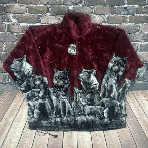 Vintage Mazmania Wolf Fleece Size XL Made In USA Full Zip Soft Nature Jacket