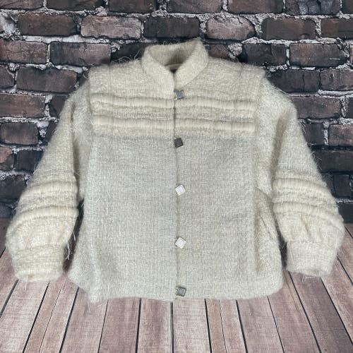 Vintage Fiberwork Handwoven Angora Goat Mohair Button Jacket Womens Medium??