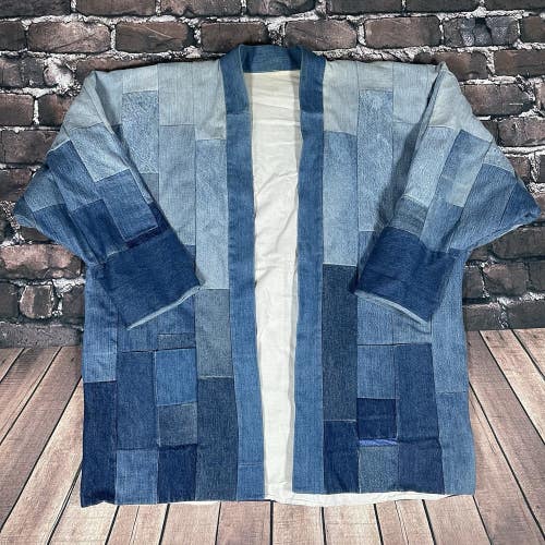 Reworked Patchwork Denim Jean Hand Made Patch Lounge Jacket Overcoat