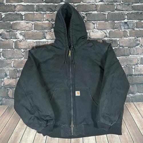 Vintage Carhartt Jacket Mens 2XL Black J140 BLK Zip Faded Distressed Work Grunge
