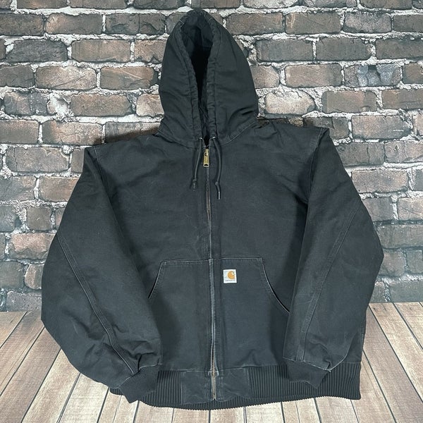Vintage Carhartt Jacket Mens 2XL Black J140 BLK Zip Faded Distressed Work Grunge