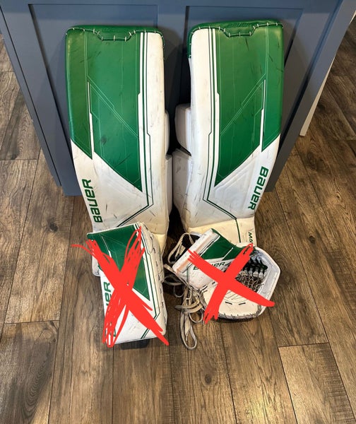Jake Oettinger game used ,Large 2023 Bauer Supreme Mach Goalie Leg Pads Pro Stock (Used)