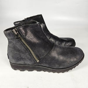 Sorel Harlow Boots Women's 7.5 Black Leather Comfort Lug Zip Booties Waterproof