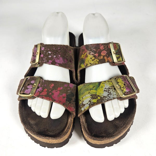 Birkenstock Arizona Paint Splatter Suede Sandals Womens Size 39 / 8 Soft Footbed
