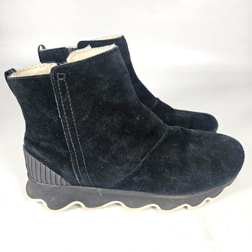 Sorel Kinetic Short Black Suede Leather Winter Boots Women's Size 10