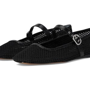 Dolce Vita Rodni Ballet Flat Women's 7.5 Black Square Toe Adjustable Strap PQ605