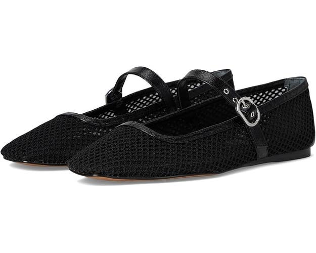 Dolce Vita Rodni Ballet Flat Women's 7.5 Black Square Toe Adjustable Strap PQ605