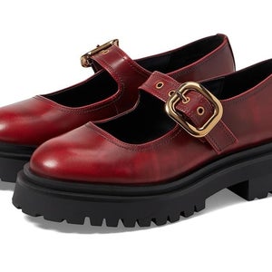 Steve Madden Lyndon Flat Women's US 7.5 Red Leather Platform Mary Jane PQ606