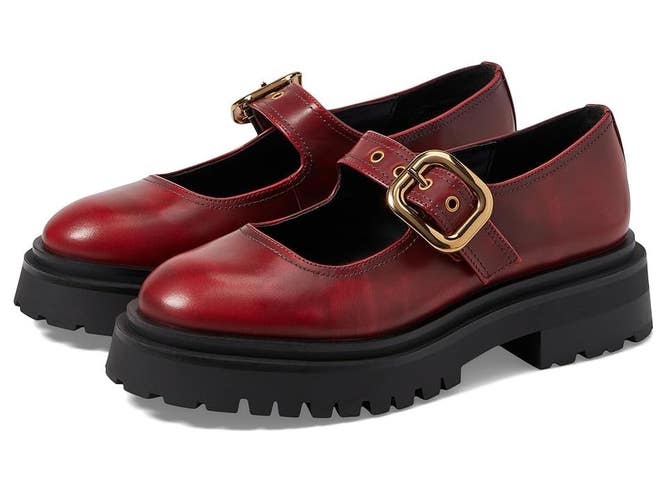 Steve Madden Lyndon Flat Women's US 7.5 Red Leather Platform Mary Jane PQ606