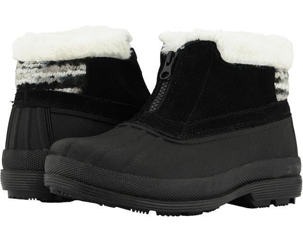 Propet Lumi Boots Women's US 8.5 Black White Suede Waterproof Ankle Zip PQ595