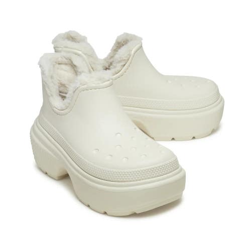 Crocs Stomp Lined Shorty Boots Unisex 6W-4M Linen Faux Fur Pull On Ankle PQ614