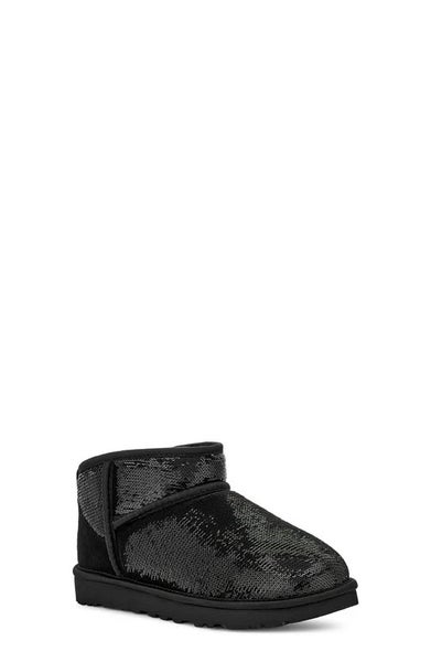 UGG Classic Ultra Mini Mirror Ball 1151616-BLK Boots Womens 6 Black Sequin PQ610