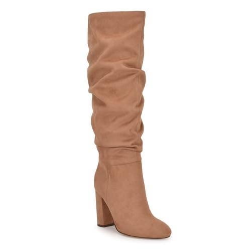 Nine West Magnett Boots Women's US 6 Cognac Suede Block Heel Knee-High PQ596