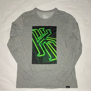 The Nike Tee Kyrie Irving “Green Glow” Athletic Cut Dri-Fit Long Sleeve Gray LG