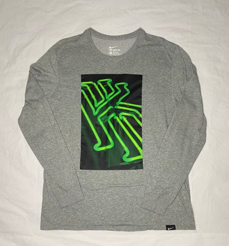 The Nike Tee Kyrie Irving “Green Glow” Athletic Cut Dri-Fit Long Sleeve Gray LG