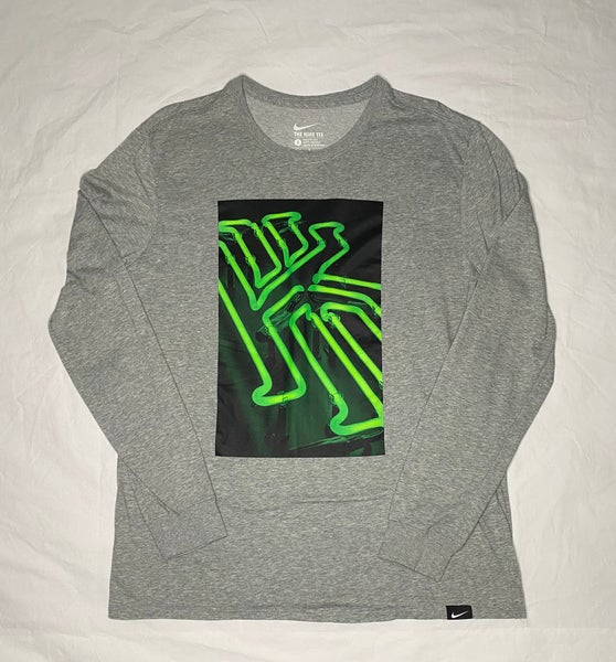 The Nike Tee Kyrie Irving “Green Glow” Athletic Cut Dri-Fit Long Sleeve Gray LG