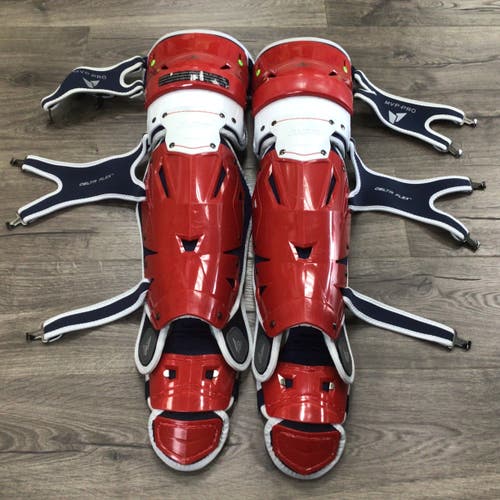 All Star MVP Pro Adult Catcher's Leg Guards Red White Size 16.5-17.5 (Gently Used)