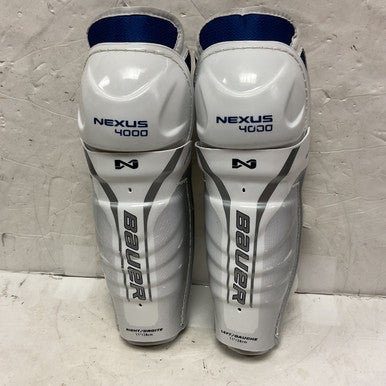 Used Bauer NEXUS 4000 Junior Shin Guards White And Royal Blue 11" 11855-S000190155